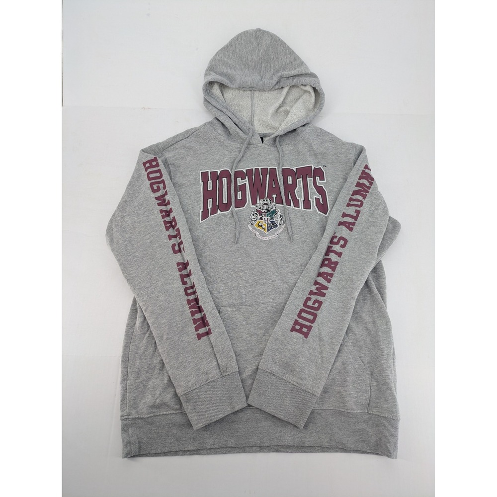 Harry Potter Hogwarts Alumni Hoodie Mens Medium Gray Graphic Pullover Sweatshirt